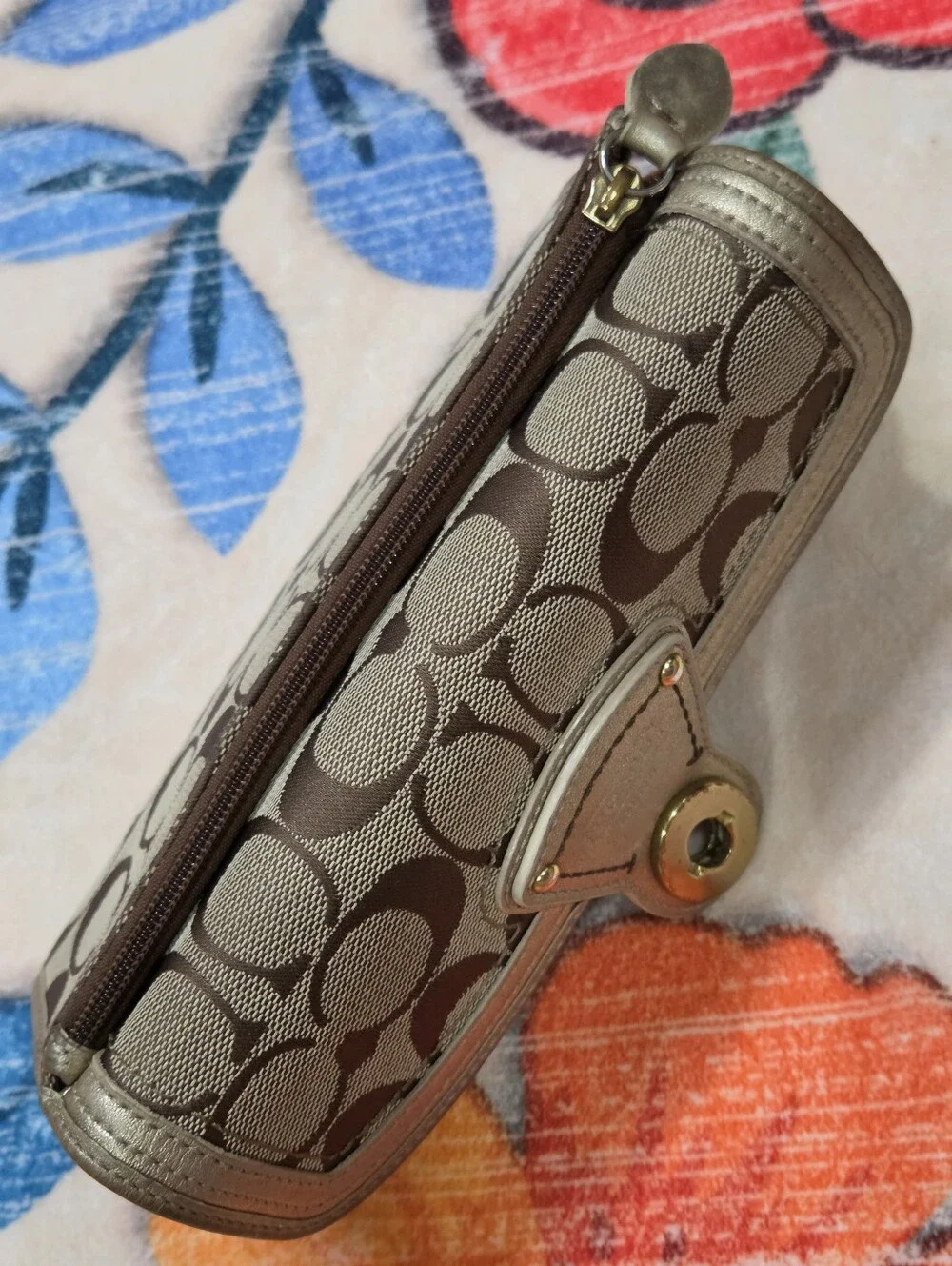 Coach Legacy Signature Jacquard Canvas Turnlock Long Wallet